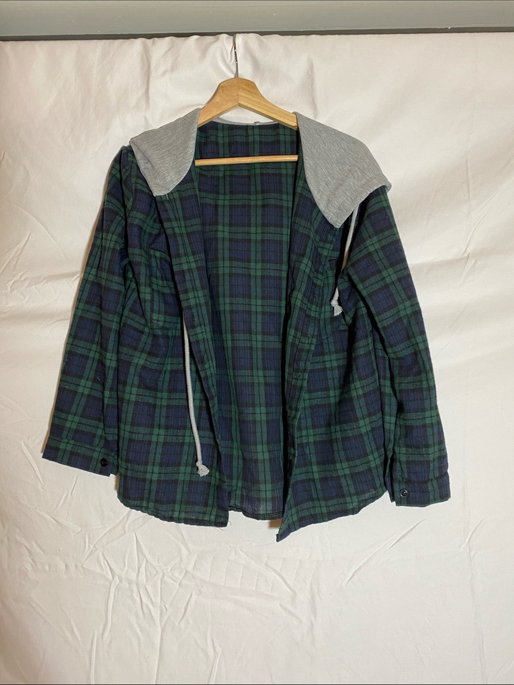 Amazon Green & Navy Plaid Hooded Flannel Jacket